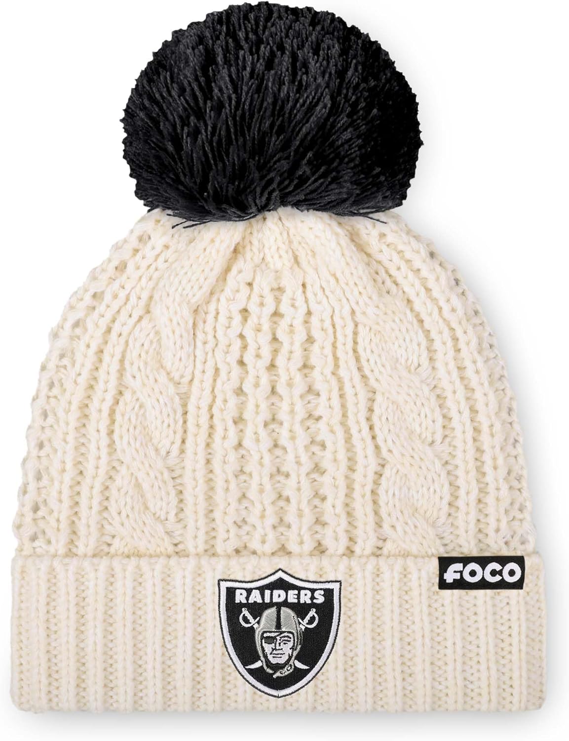 FOCO NFL Womens NFL Team Logo Cable Knit Pom Beanie Hat