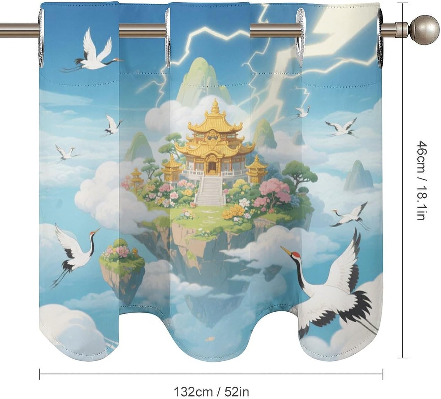 Cloud Sea Fairy Island Curtain 2 Panels, Polyester Fiber, Blackout Insulated Window Curtain, Curtain Valance for Kitchen Dining Room Living Room Cafe Small Window 52 * 18.1 Inches
