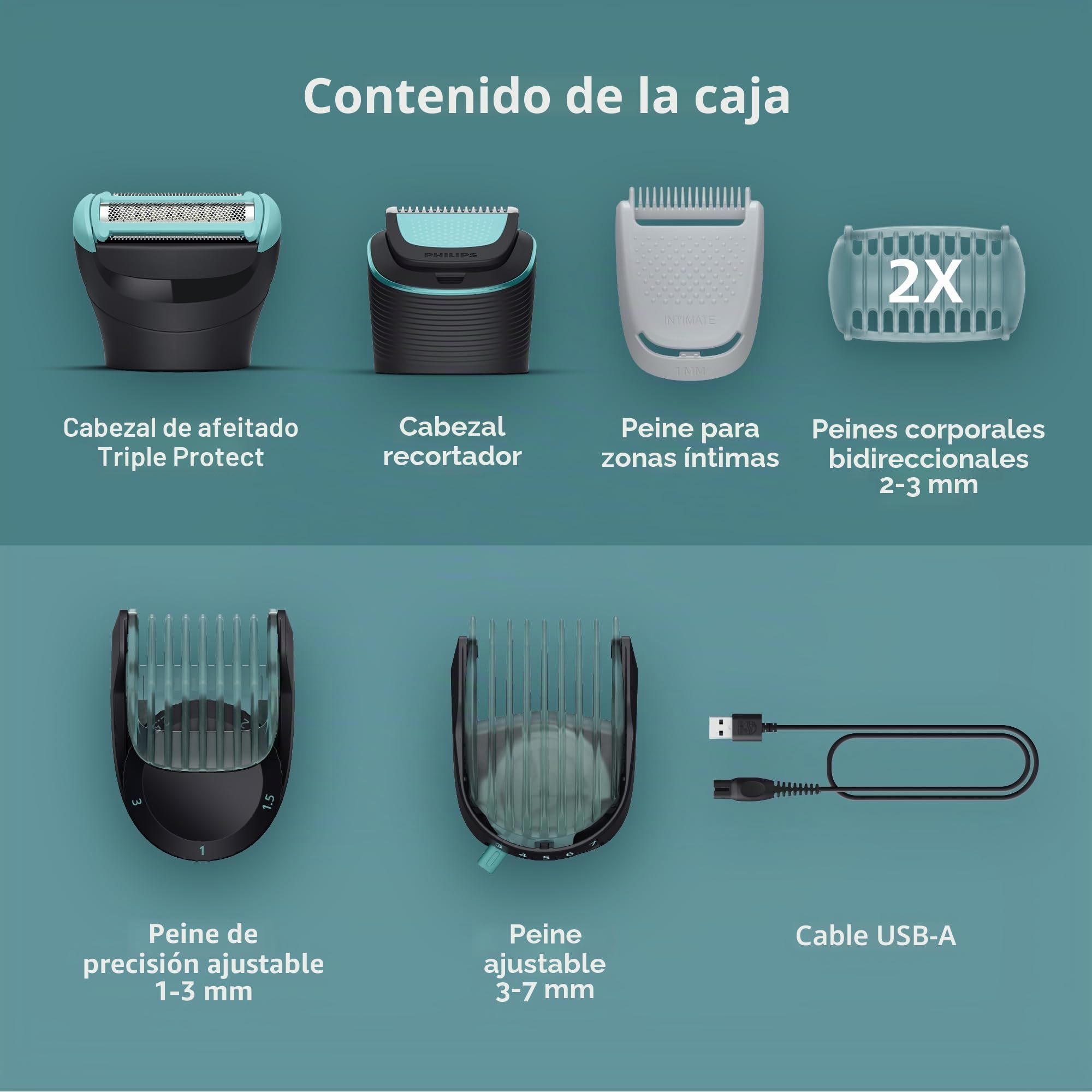 Philips BG5495/50 BG5495/50 - Cortadora de pelo íntima para hombres con doble 100% resistentes a la ducha, cabezales y recortadora y dos peines bidireccionales para el vello corporal