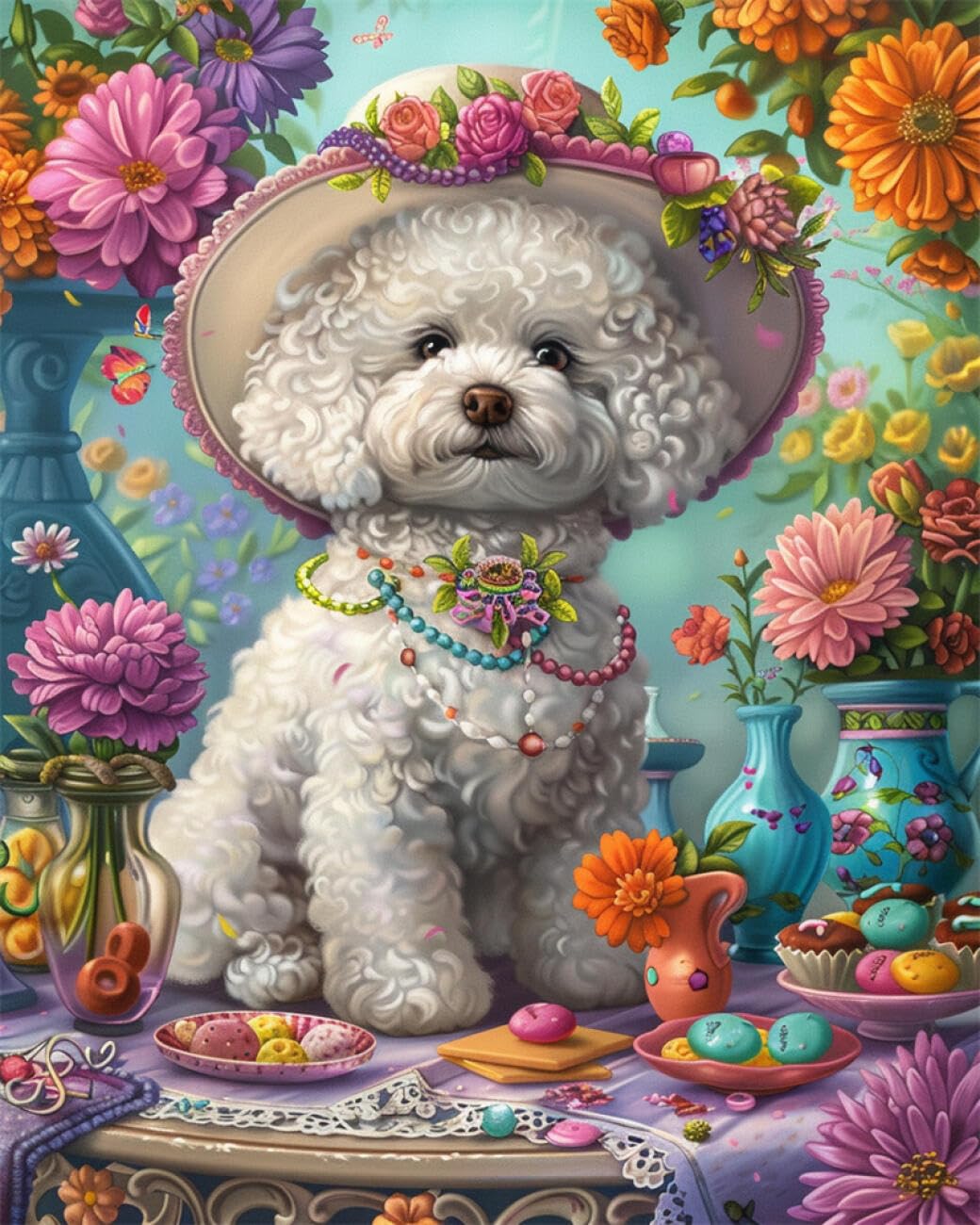 AYAOYANGGO Animal DIY Embroidery Beads Set Dog and Cake Beadwork Craft Kit for Beginners,Needlework Set,Preprint Pattern Decor Wall Art 50x60cm