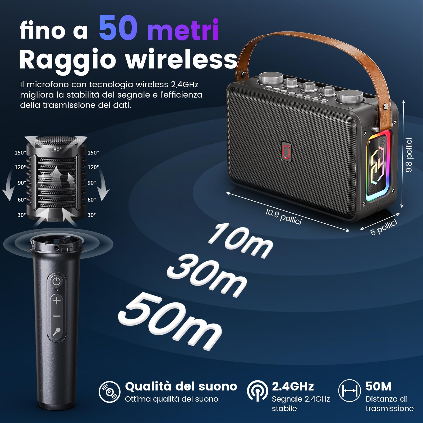 HWWR Macchina per Karaoke con 2 Microfoni, 60W Portatile Bluetooth 5.3 per Adulti, Supporta Ingresso Scheda TF/USB/AUX, Funzione di Registrazione, Ideale per Riunioni di Famiglia