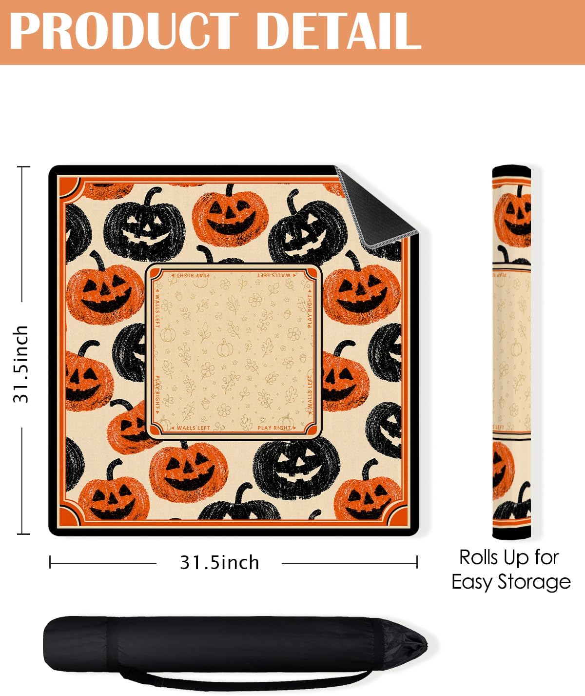 Halloween & Fall Mahjong Mat - Jack-o'-Lanterns, 31.5 x 31.5 in