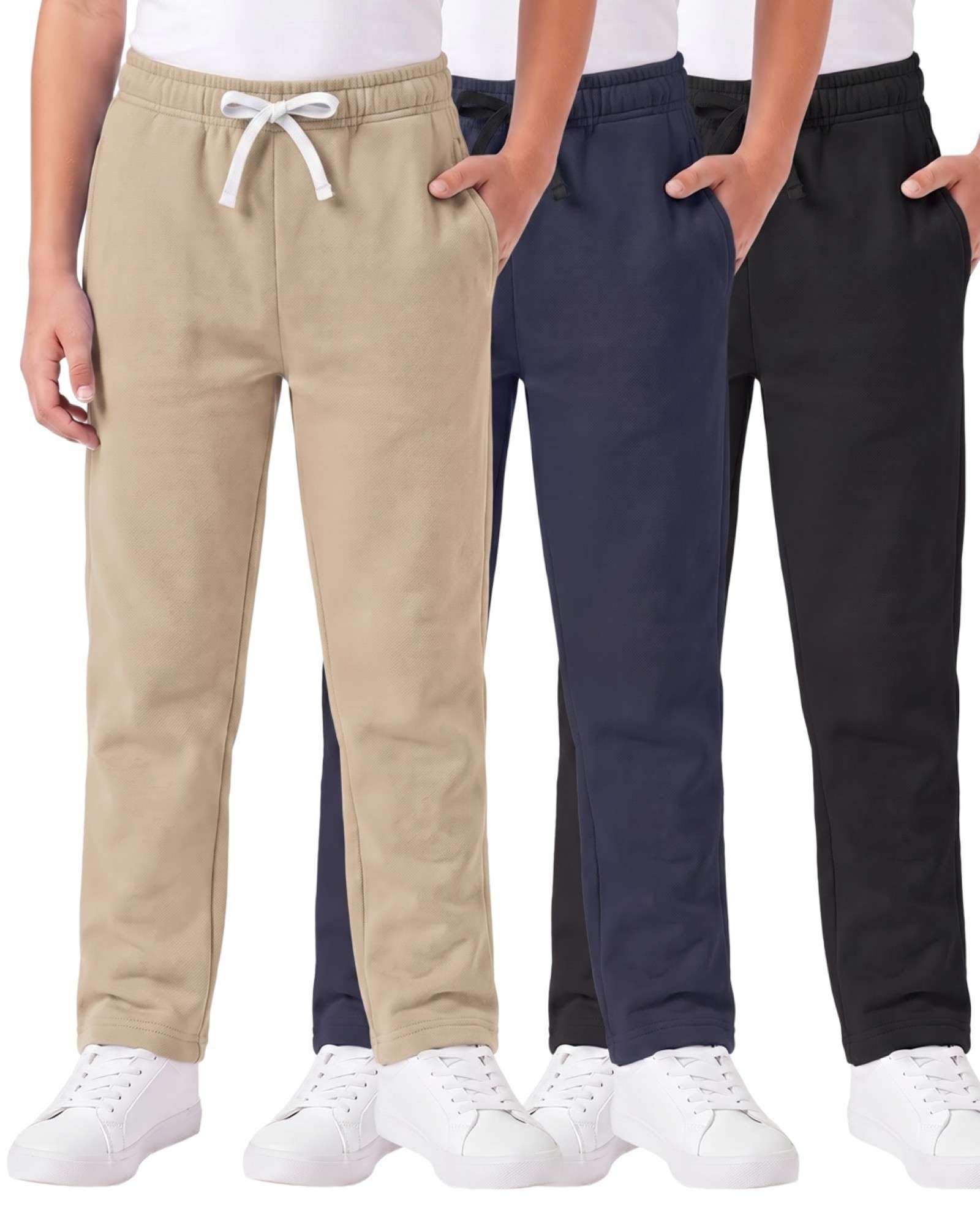 3 Pack Boys' Fleece Sweatpants Open Bottom Athletic Pockets Kids Teen
