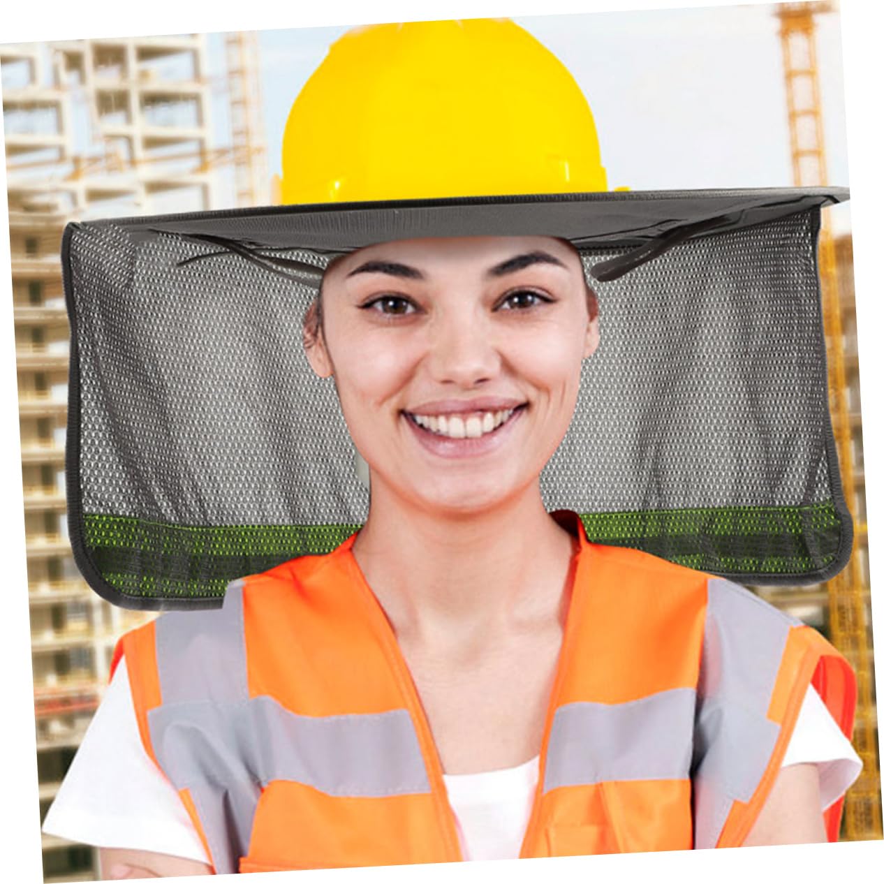 Cubierta De Sombrero Con Visera Y Protección Solar Para Casco De Obra, Color Amarillo Con Banda Reflectante, De Poliéster