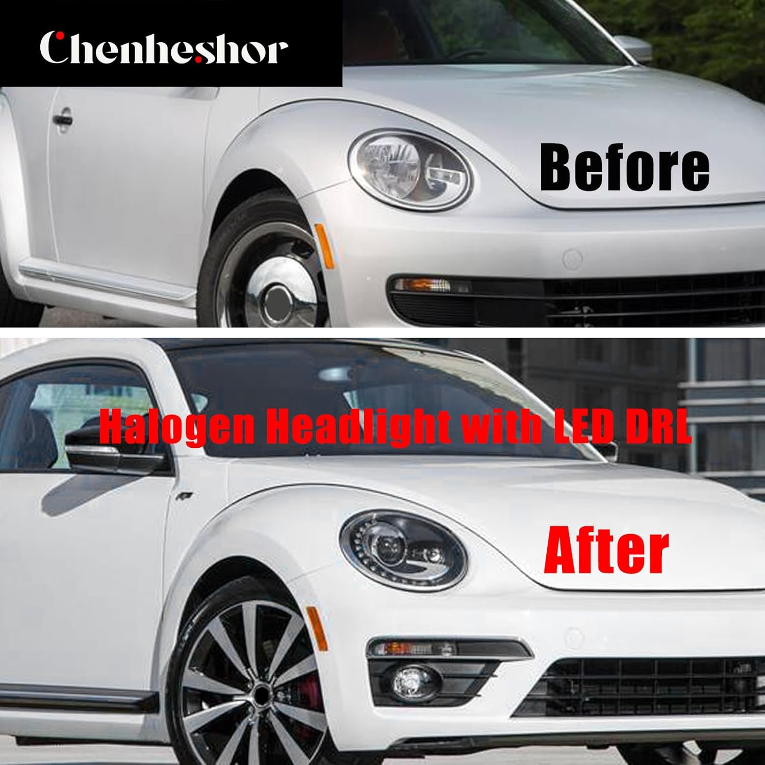 8 Pins Upgraded Pair LED DRL Halogen Headlight Assembly Compatible with Volkswagen Beetle 2013-2019 (Halogen Only) Driver & Passenger Side Halogen Headlamp Fits for VW Beetle 2013-2019