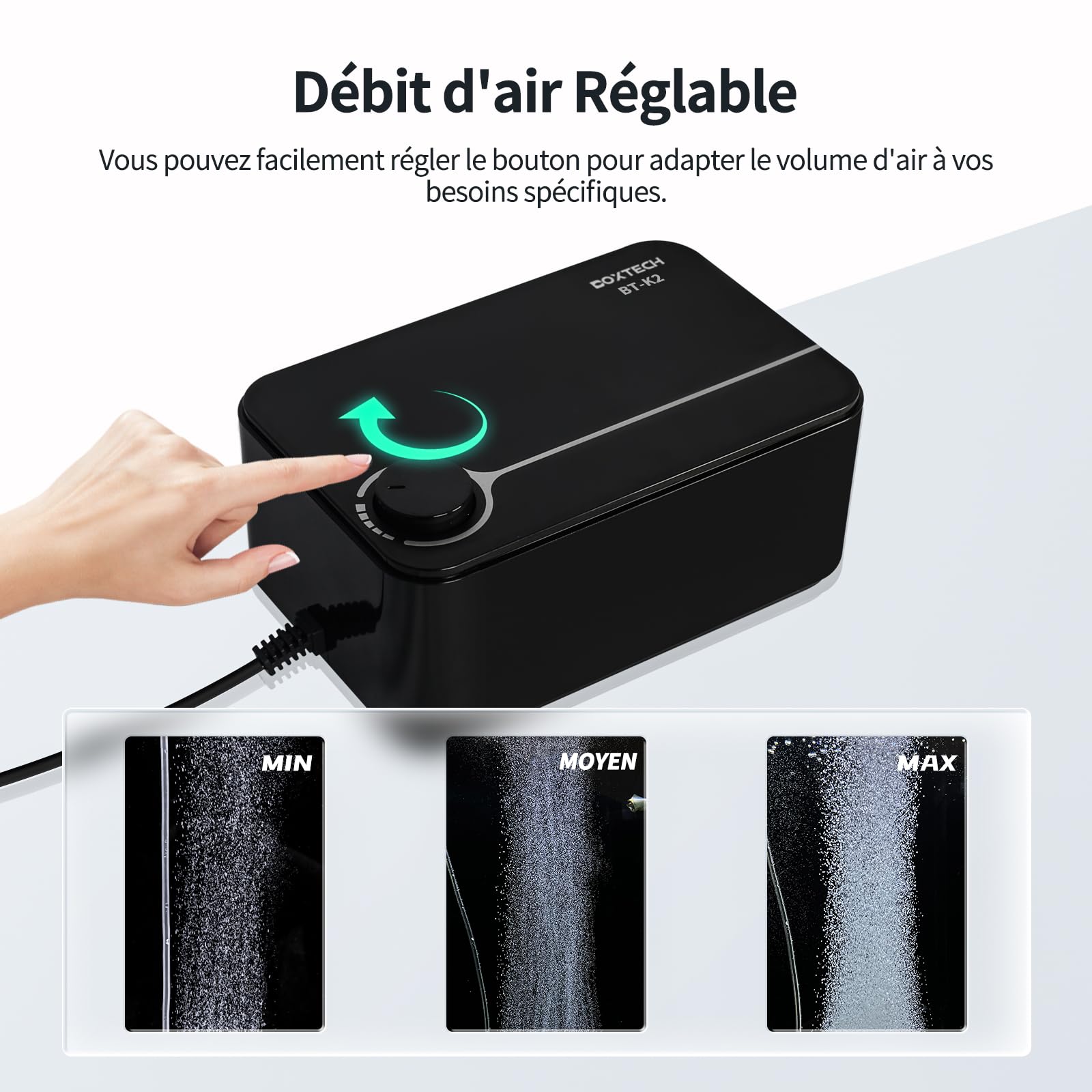 Boxtech Pompe à air Ultra silencieuse pour Aquarium, Faible Vibration, Oxygène
