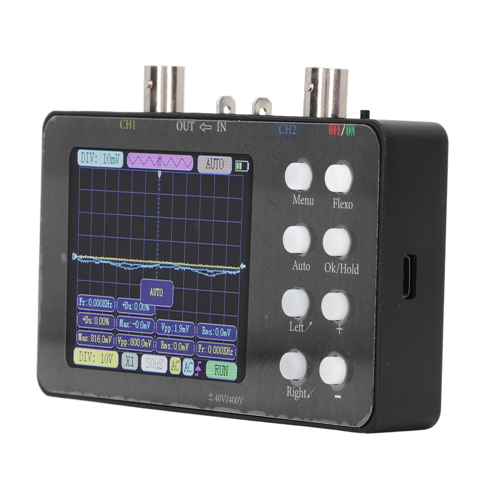 Fyearfly Osciloscopio de Doble Canal, Multímetro de Osciloscopio Digital Generador de Señal Portátil de 2 Canales Ancho de Banda de 2Mhz con Pantalla LCD Retroiluminada + Pinza de Cocodrilo