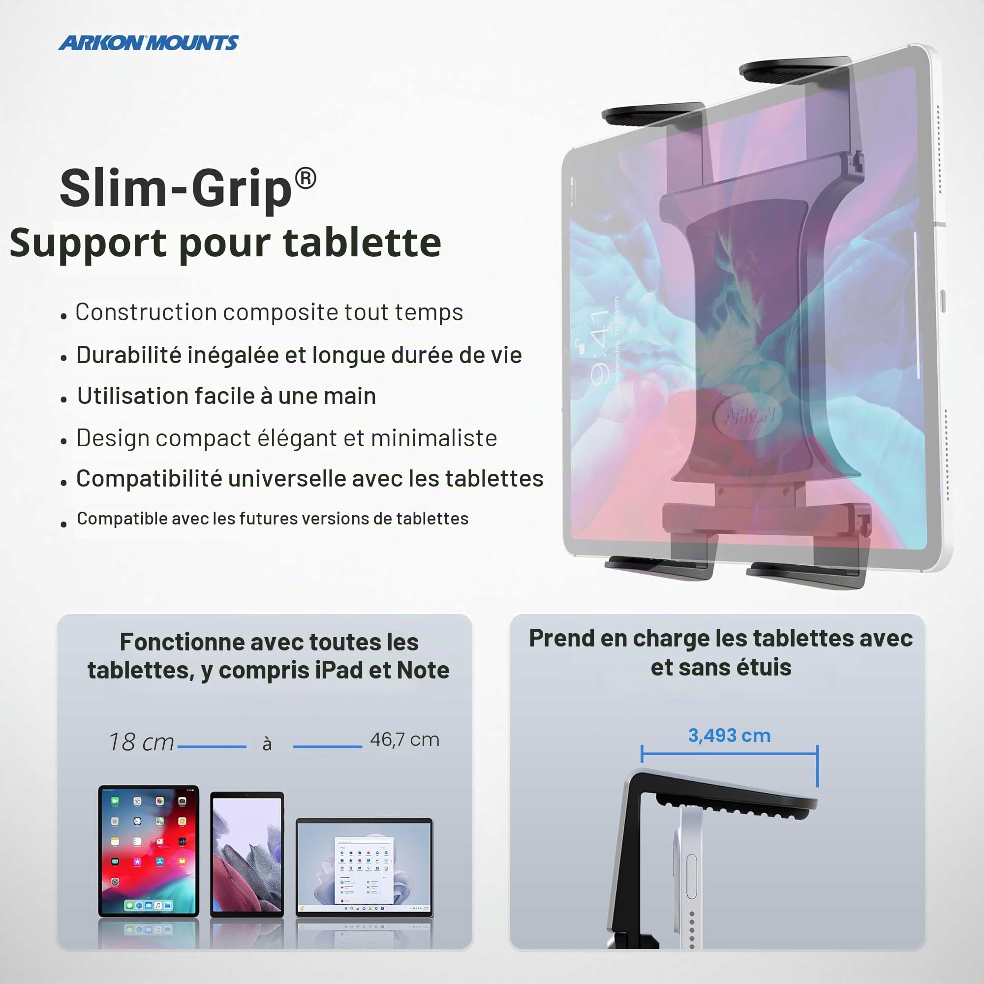 ARKON Supports – Support Robuste pour Tablette avec poignée sécurisée, compatibilité Polyvalente, durabilité de qualité Professionnelle, Installation Facile, Support Robuste pour Tablette | Convient