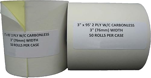 Rollo de papel para impresora de registro de efectivo de 3 pulgadas x 95 pies, color blanco canario, 50 rollos  estuche