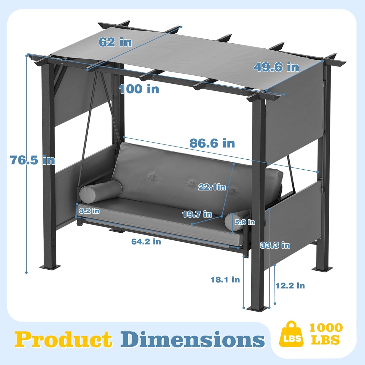 2-in-1 Convertible Patio Swing Bed with Stand & Adjustable Canopy - 3-Seat Outdoor Hanging Hammock Chair with Thickened Cushion for Porch, Backyard, Garden (Heavy Duty)