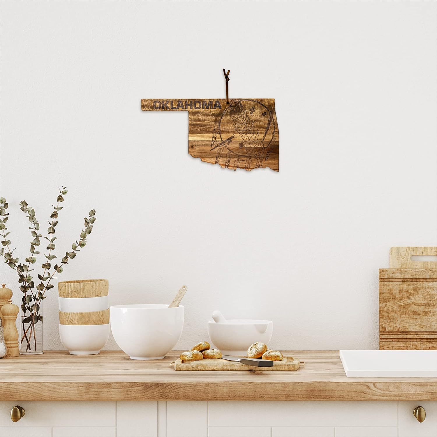 Totally Bamboo Rock & Branch Origins Series Oklahoma State Shaped Cutting Board and Charcuterie Serving Tray, Includes Hang Tie for Wall Display 16-3/4" x 9" x 5/8" - Image 3