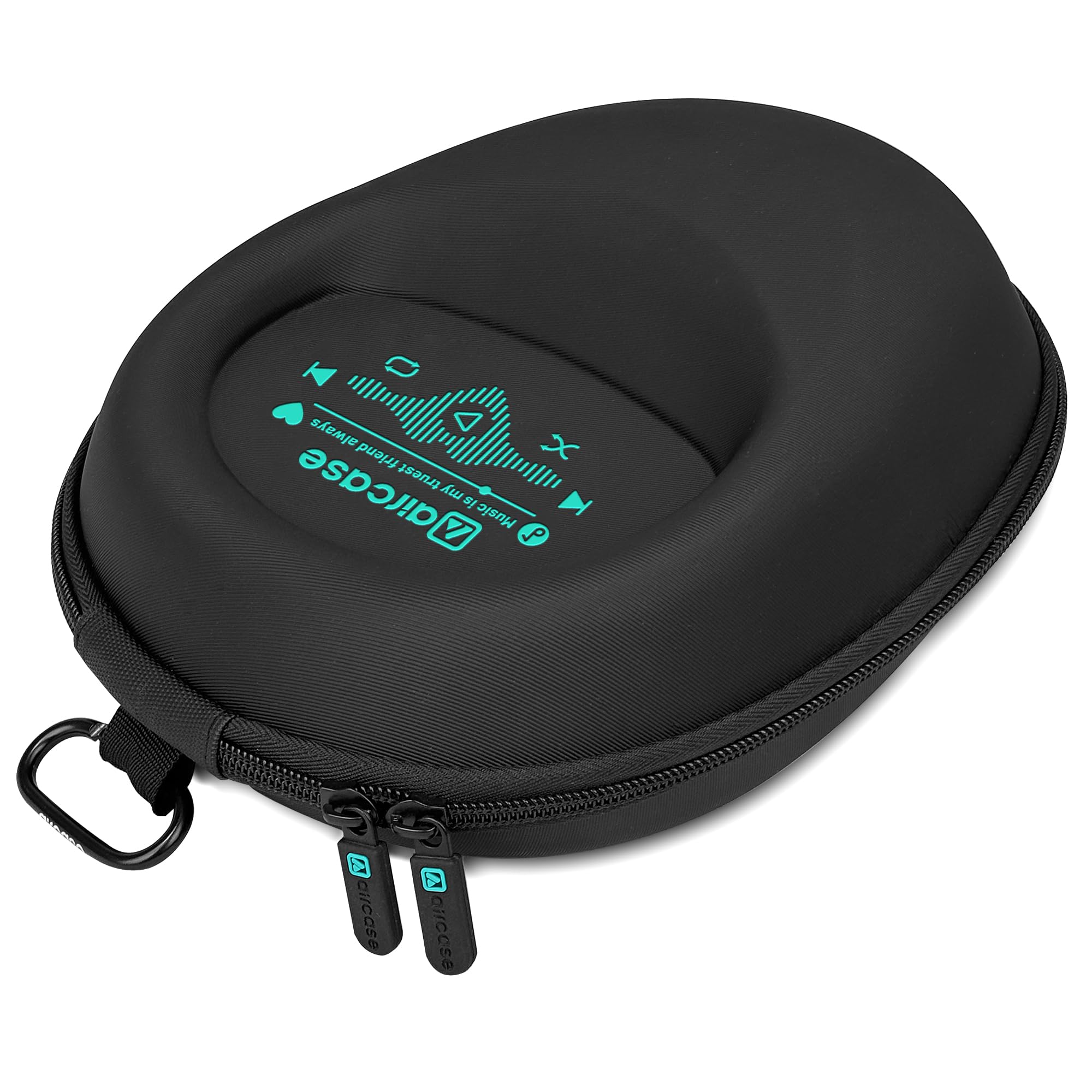 AirCase EVA Hard Shell Headphone Carrying Case for Over-Ear Headphones | Shockproof, Water-Repellent, Anti-Pressure Travel Protective Pouch with Carabiner Hook – Universal Fit (Black)-image-32