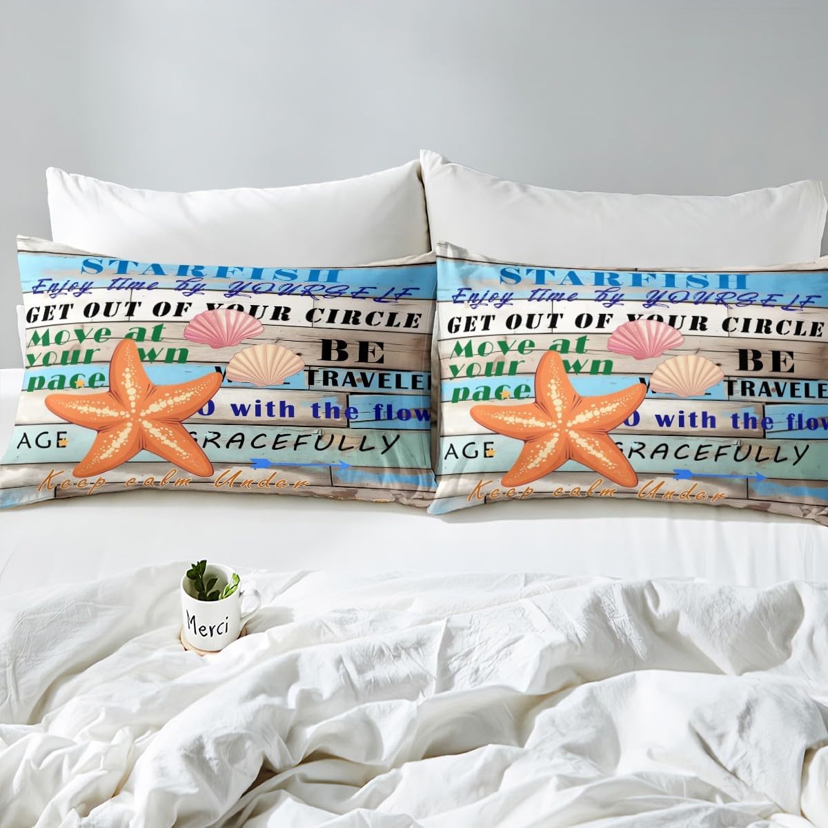 jejeloiu Ocean Bedding Set Toddler Size Kids Starfish Comforter Cover for Boys Girls Teens Azure Duvet Cover Breathable Soft Lightweight Microfiber,No Comforter