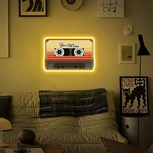 Miniatura 3 de Cintas de casete personalizadas, letrero de neón, decoración de pared personalizada, música de los años 80 y 90, retro, para colgar en la pared,