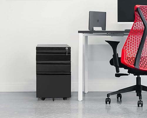 Miniatura 7 de Gabinete de archivo de metal con 3 cajones Gabinete de archivo móvil con ruedas Gabinete de oficina móvil sobre ruedas para tamaño A4 Cartas de