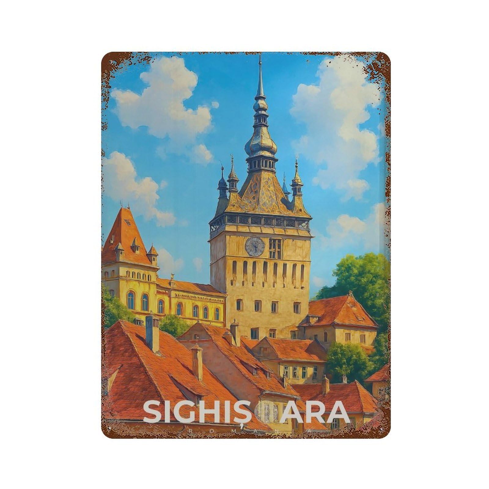 xiaoxiaoshen Sighisoara Romania Travel Medieval Wall Decor Art Metal Tin Poster Modern Home Decor Art Home Bar Shop Decorations Vintage Sign 40x30cm