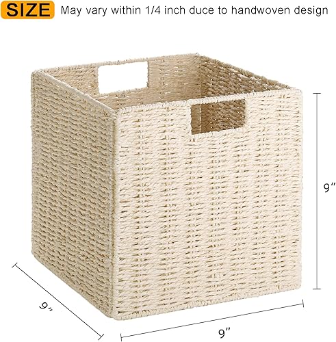 Miniatura 2 de Vagusicc Cestas de almacenamiento de mimbre, juego de 2 cestas de almacenamiento tejidas a mano para estantes con asas, cestas de almacenamiento