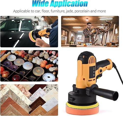Miniatura 6 de Pulidora de búfer, cera de tampón Geevorks de 5 pulgadas, pulidora de coche de velocidad variable 600-3700 RPM con mango desmontable, 6 almohadillas