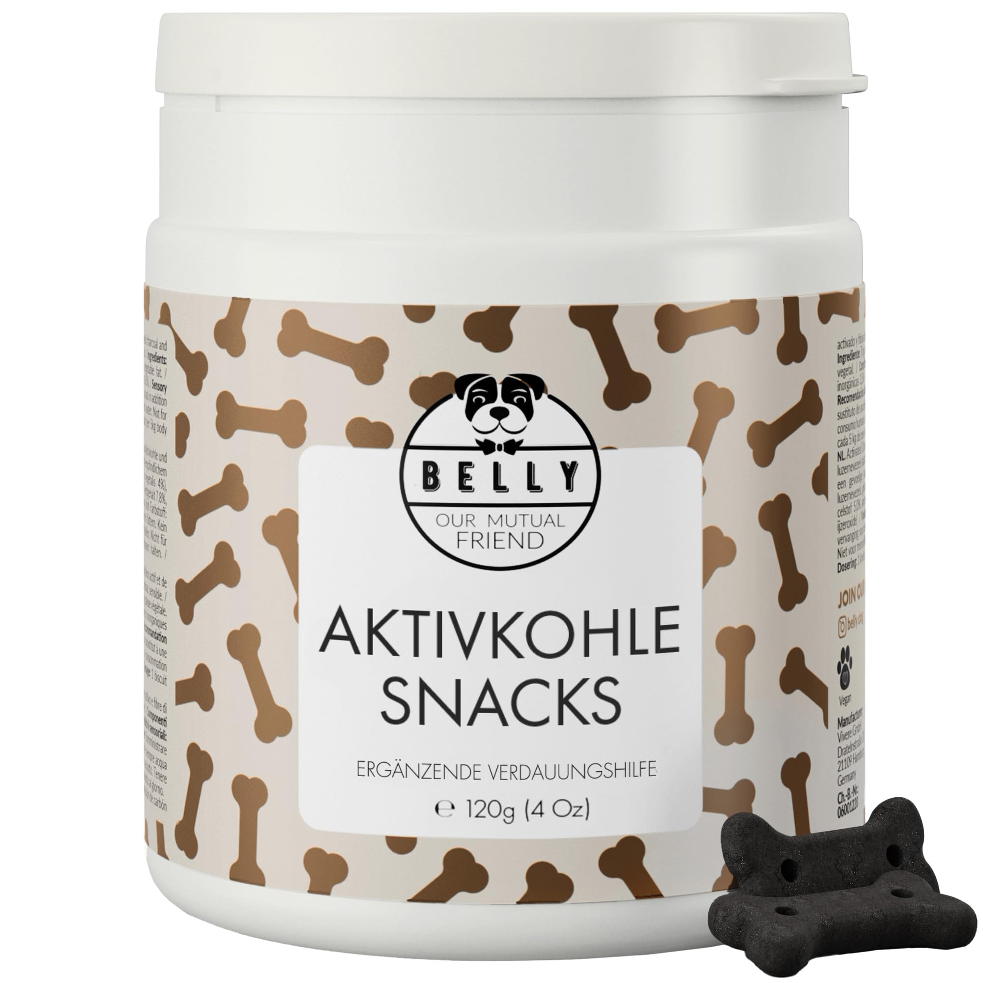 Belly® Natürliche Kohletabletten Hund - Aktivkohle Tabletten, Zum Aufbau von Darmbakterien & Darmflora - mit Antioxidantien, Vitaminen und Mineralien, vegan (120g)