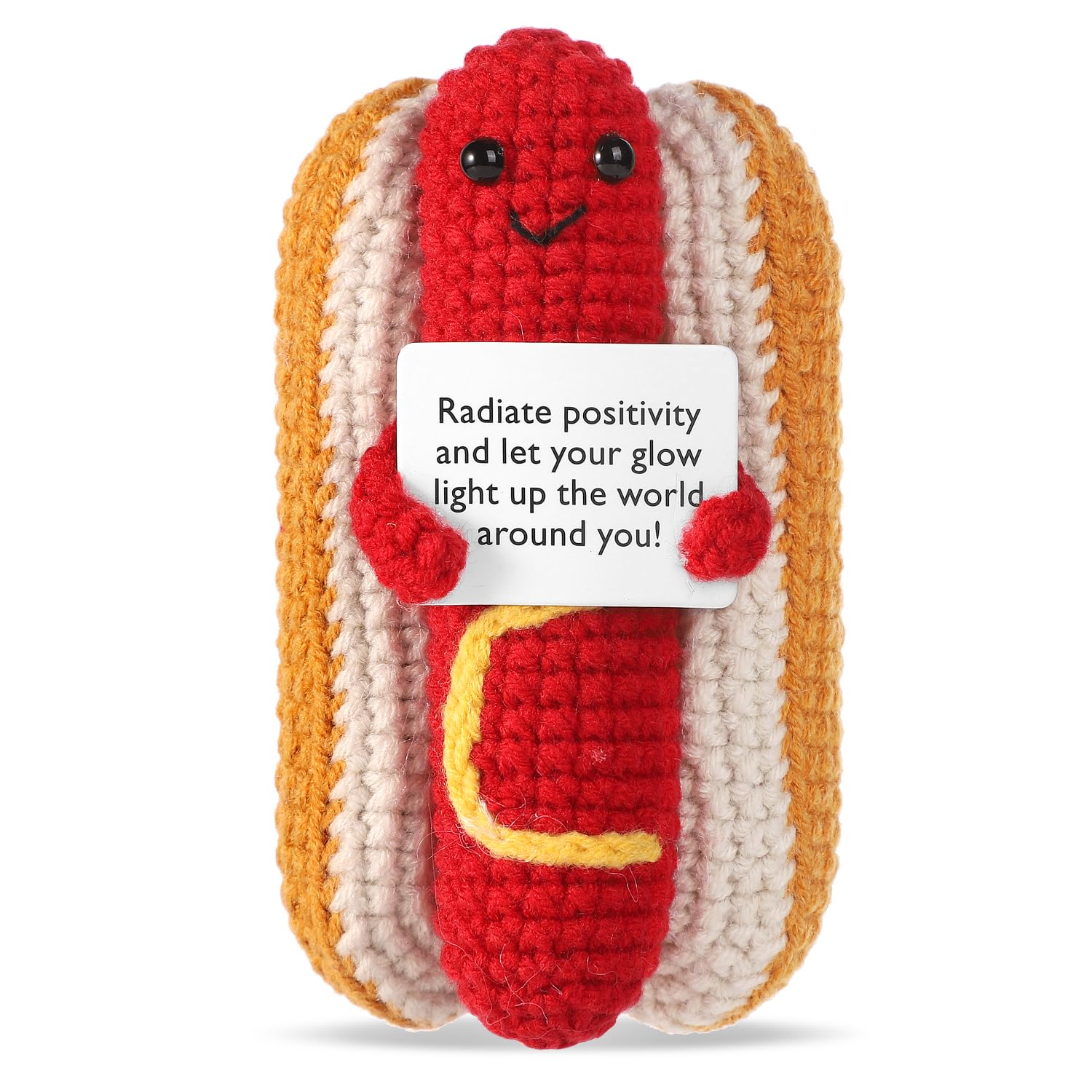 TOYMIS Positive Hot Dog, Cute Toy Funny Hot Dog Knitted Potato Wool Doll with Card Positive Plush Support Gifts for Friends Cheer Up Encouragement Gift Emotional Gift (Red)