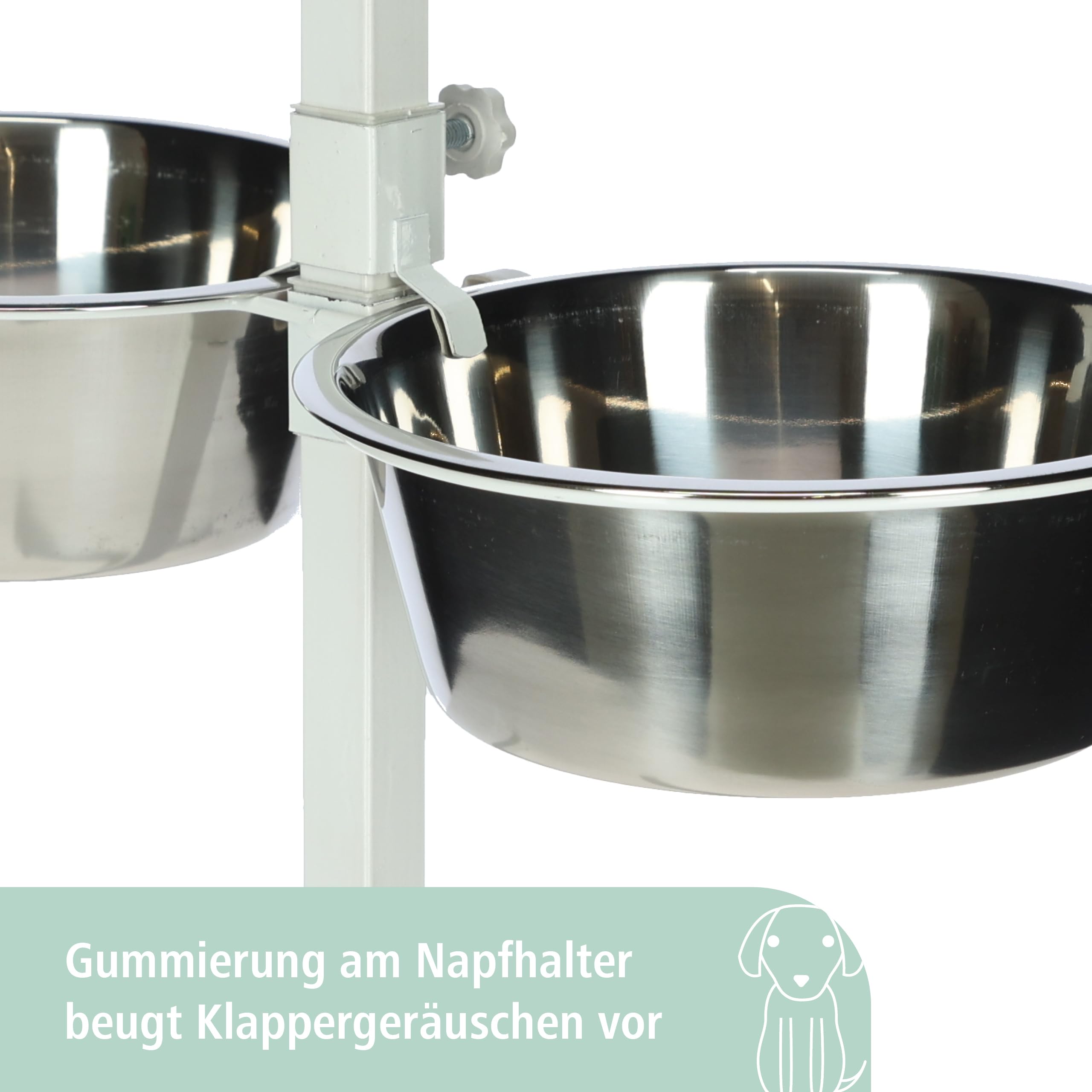 Kerbl Karmnik z miskami ze stali nierdzewnej, bezstopniowa regulacja miski dla psów, 2 x 1800 ml, wysokość 43 cm, biała