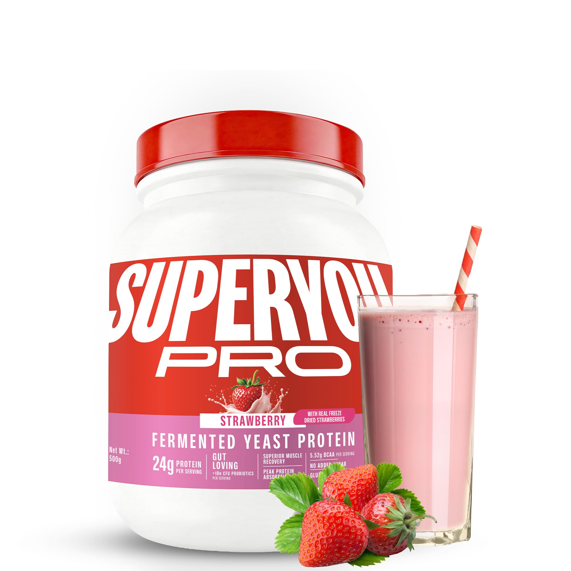 Superyou Pro Fermented Yeast Protein Isolate 500g | 24g Protein| Strawberry | Higher Absorption than Plant Protein | Superior Muscle Recovery | Gut Friendly | Vegan Protein | PDCAAS of 1-image-19