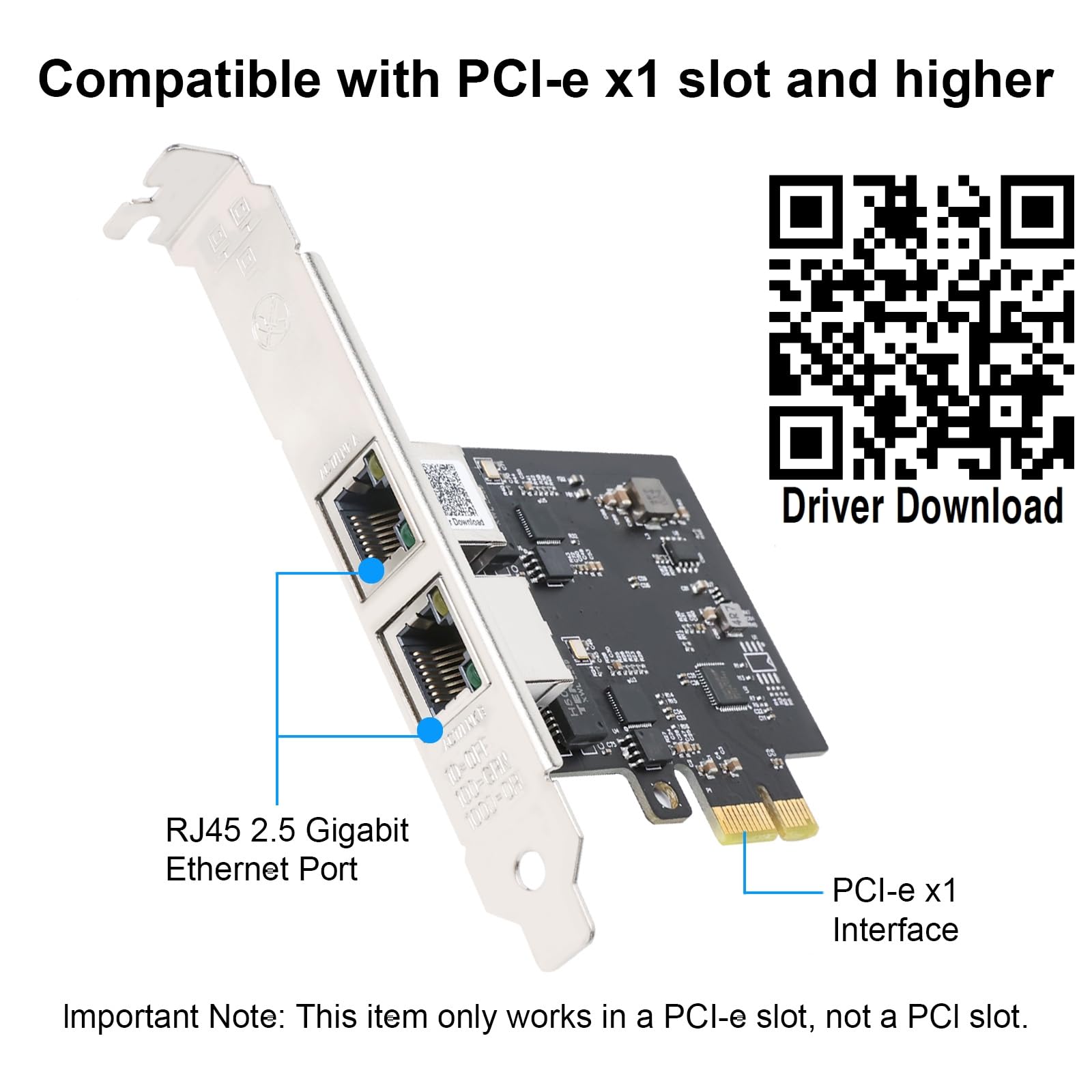 QSFPTEK 2.5G-T karta sieciowa Realtek RTL8125B (2 porty RJ45), 2,5 Gigabit Dual RJ45 port PCI-E NIC dla Windows 11/10/8/7, Windows Server, Linux