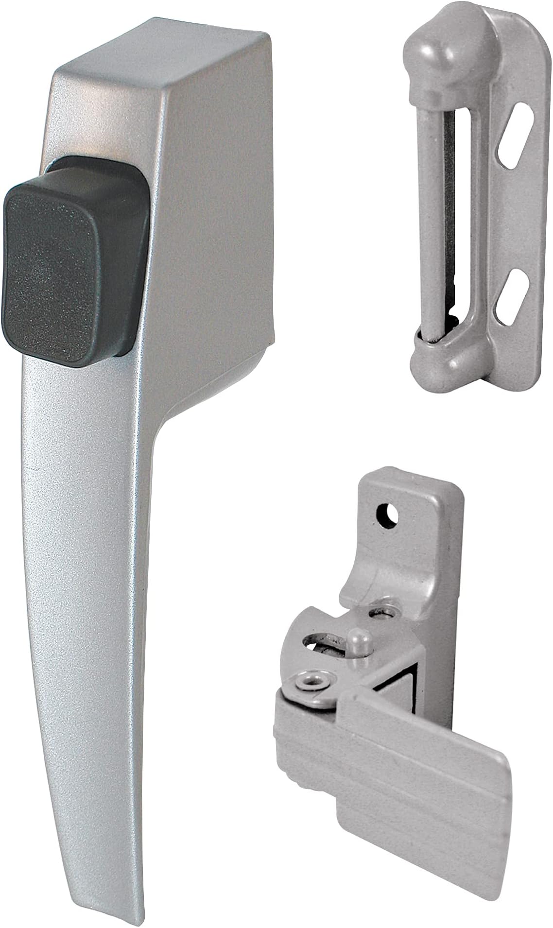 Prime-Line K 5006 Screen/ Storm Door Push Button Latch Set w/ Night Lock – Replace Old or Damaged Screen or Storm Door Handle – Aluminum Finish, Fits Doors 5/8 – 1-1/4” Thick (Single Pack)