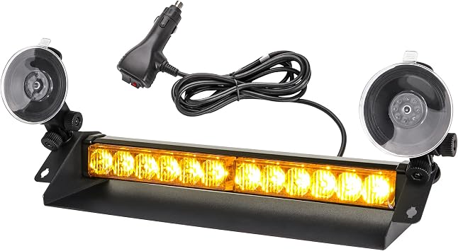 Front Flash Warning Light 12 LED - 35.6 cm 9 Flashing Modes Flash Light 2 Suction Cups High Intensity 12/24 V Flashing Windscreen Lamp Strobe Rod for Car Yellow [Energy Class A+++]