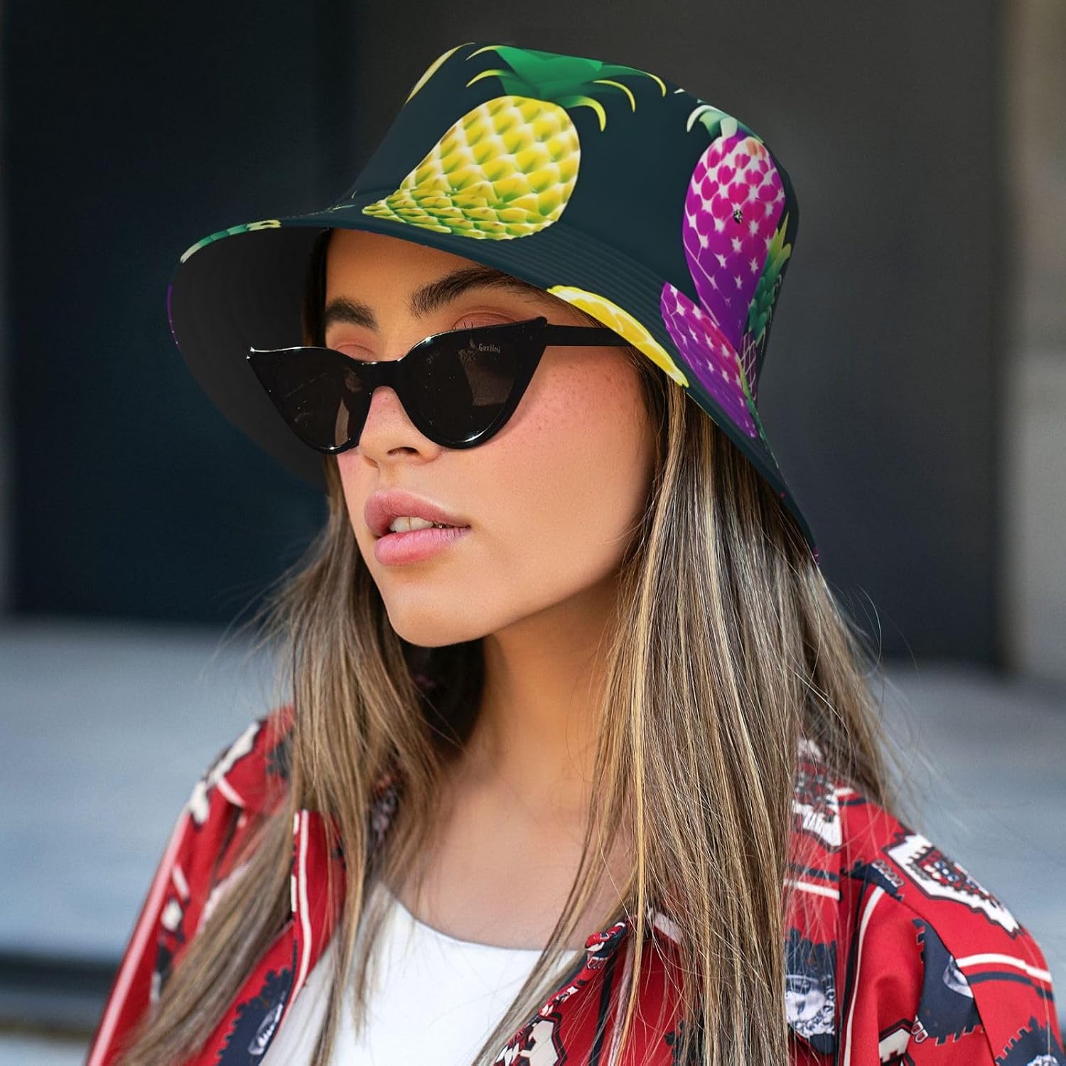 Colorful Fruit Pineapple Print Sun Hat Outdoor Fisherman Cap Summer Bucket Hat Beach for Men Women