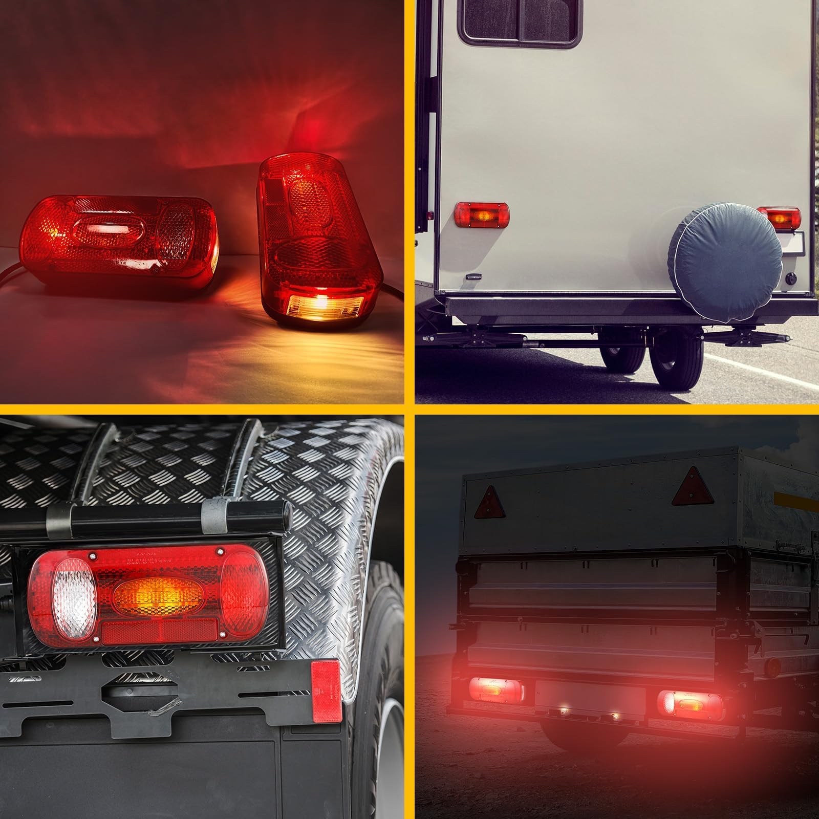 MAMIZO Juego de Pilotos Traseros Remolque, Luces para Remolque de 13 Pines, kit Luces Remolque Genéricas 12V con 6 Funciones/Juego de Cables de 5,5m*2/Certificado E