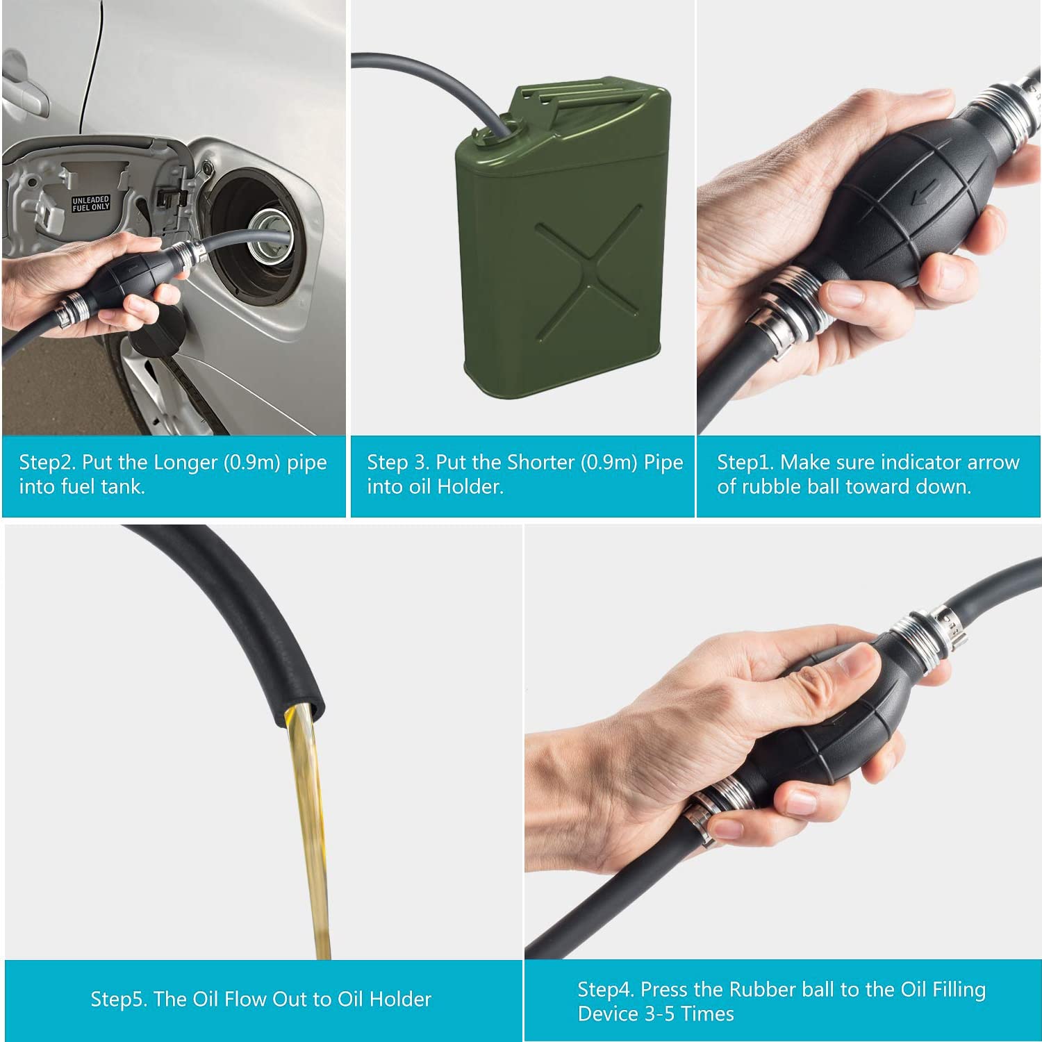 WANGCL Pompa di trasferimento del carburante a sifone Pompa del carburante di trasferimento manuale da 8 mm con tubo flessibile della linea del carburante con primer a clip (tubo nero)