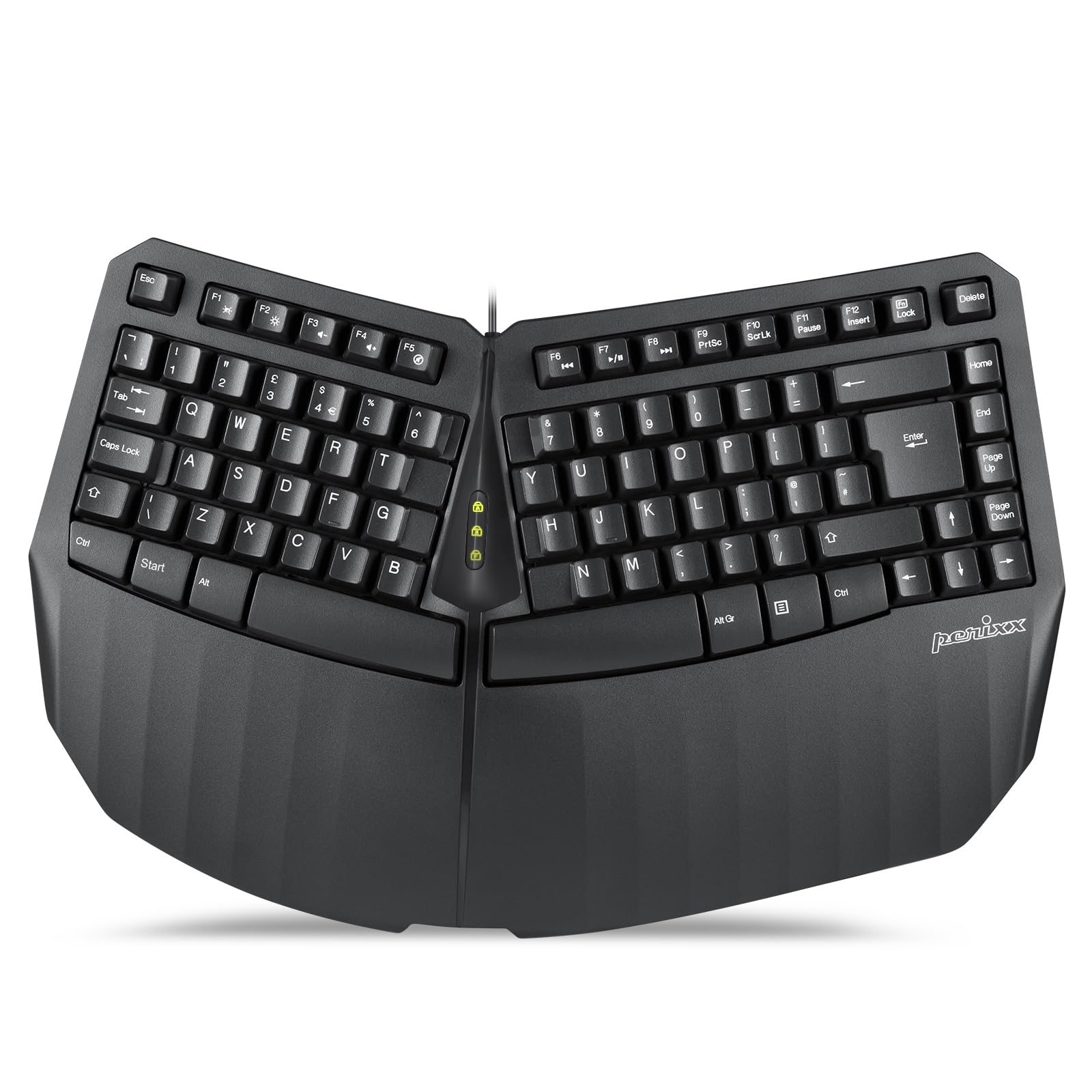 perixx PERIBOARD-413B UK, Compact Wired USB Split Keyboard, Ergonomic Design, Tenkeyless for Desktop and Laptop Users, UK QWERTY - Black