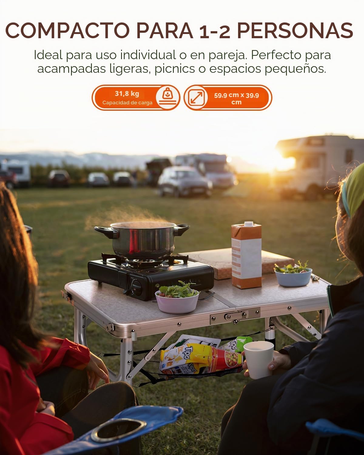 Sportneer Mesa Plegable Camping 60x40 cm, Mesa de Camping Plegable con Capa de Malla, 4 Alturas Ajustables, Mesa Camping Plegable Portátil con Patas de Aluminio para Picnic, Playa y Aire Libre