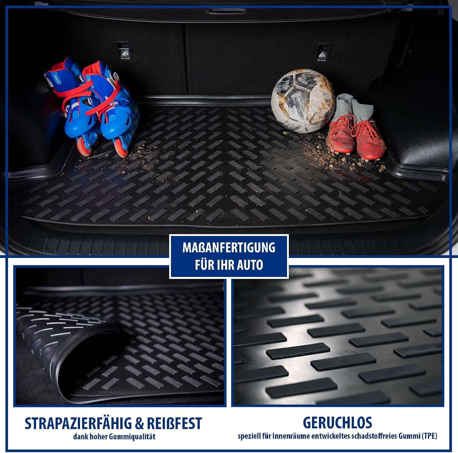 ELMASLINE 3D Gummimatten & Kofferraumwanne Set für Citroen C3 (2024-2026) Benziner | Standard Ladeboden | Zubehör Fußmatten Kofferraummatte