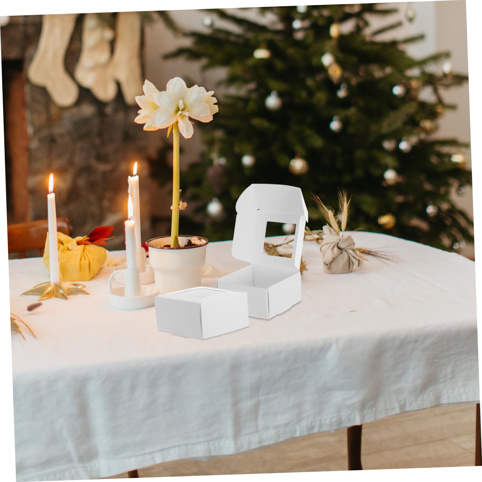 50 Pezzi Scatole di 7.5x7.5x4cm con Finestra Trasparente Scatole Quadrate e Accessori Confezione Elegante