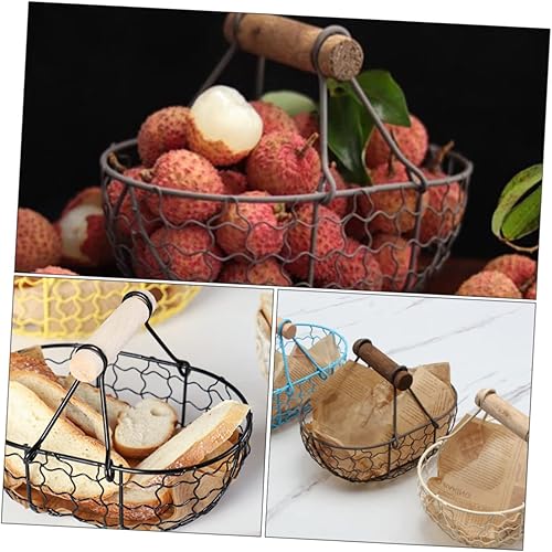 Miniatura 9 de Cesta de la compra, contenedor de aperitivos, cesta ovalada, cesta de metal negro, cuenco de frutas de metal, cestas de reunión rústica, soporte