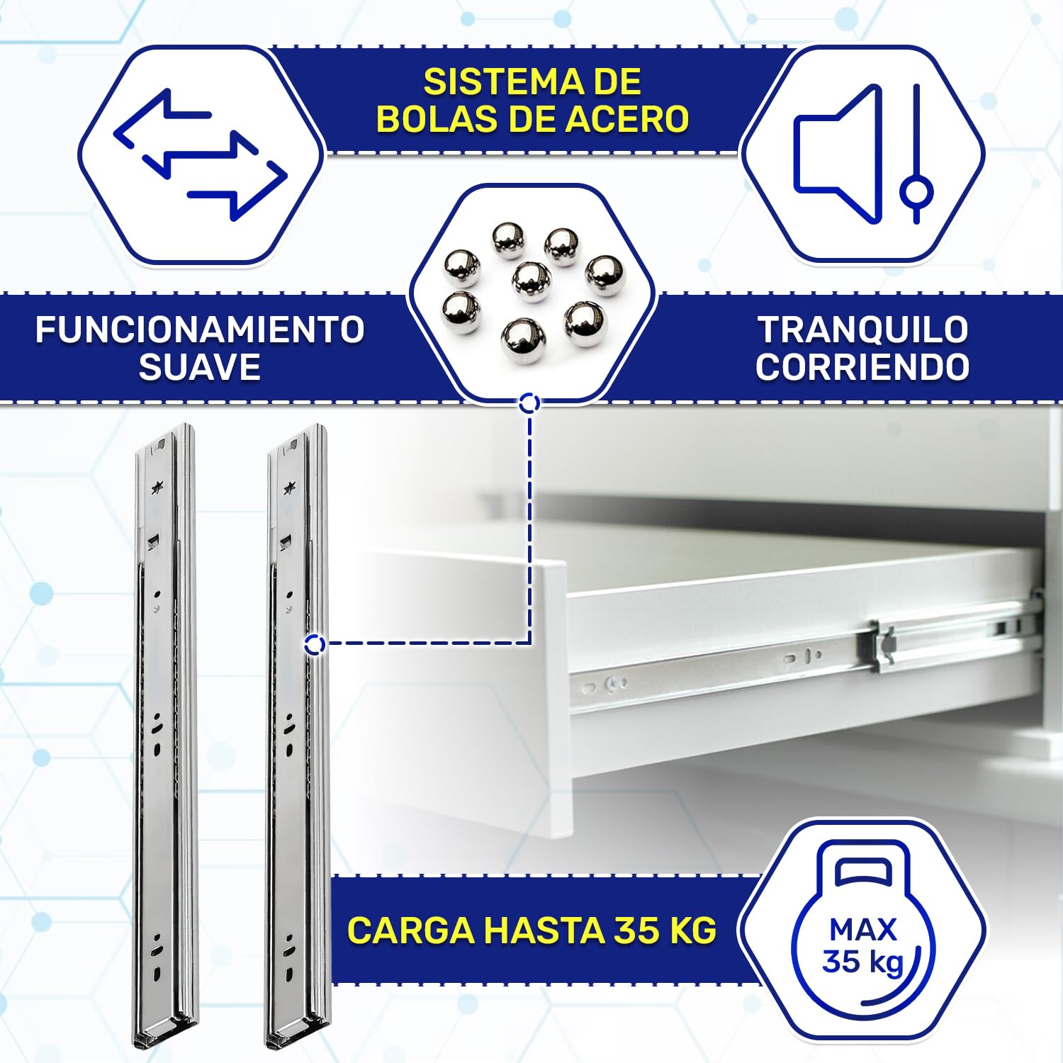 4 Pares Guias Correderas para Cajones con Rodamientos de Bolas 500x45 mm