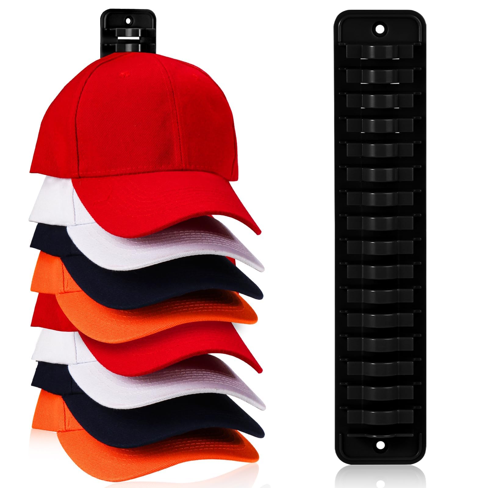 TERRIFI Hat Organizer for Baseball Caps, 1 Pack Hat Rack with Adhesive Hooks, Holds Up to 16 Hats, Hat Storage Display Hanger Holder for Door or Closet