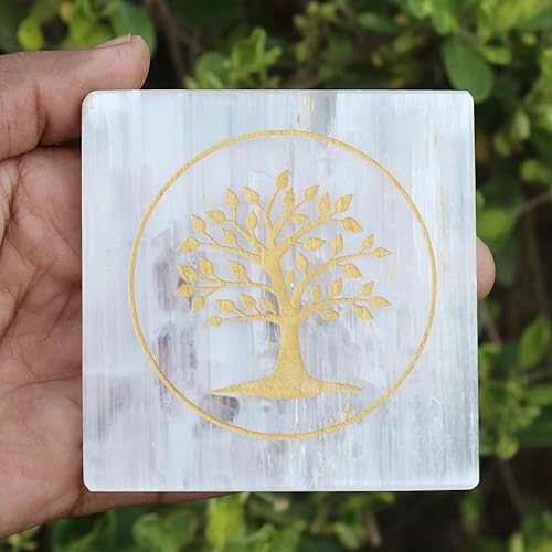 Miniatura 3 de Losa de 7 chakras  Placa de cristal curativo de selenita espiritual para reiki, para yoga, meditación y curación, árbol de la vida