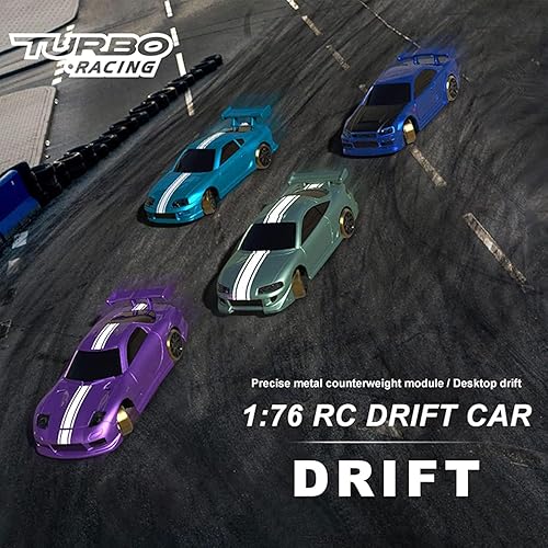 Miniatura 4 de Turbo Racing - Coche RC Drift a escala 176 con Gyro Mini Full Proporcional RTR 2.4GHZ Control remoto con 2 carcasas reemplazables (C62 Cyan-Drift)