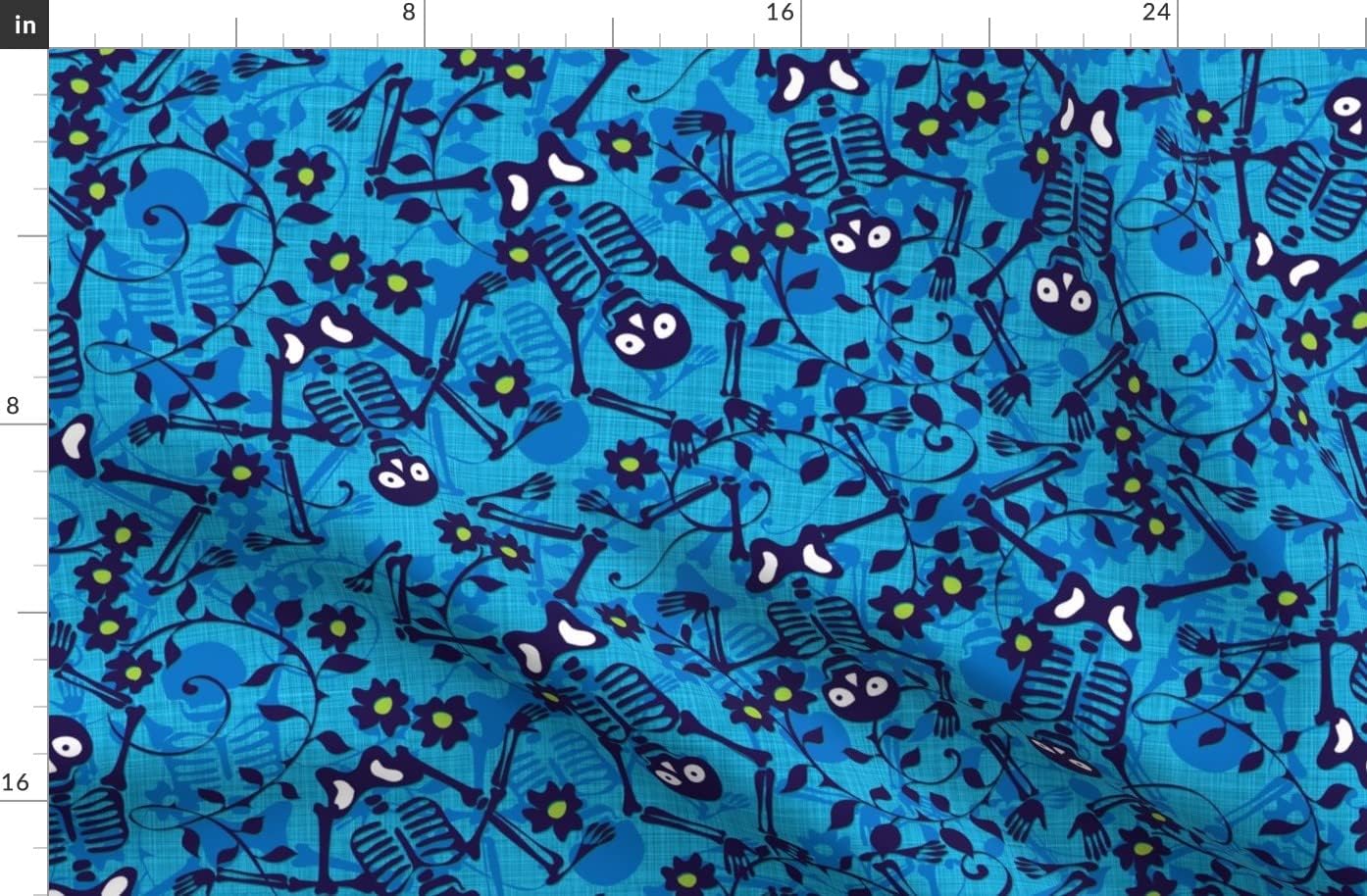Spoonflower Fabric - Sugar Blue Skull Skeleton Halloween Dance Day Dead Printed on Organic Cotton Sateen Fabric by The Yard - Sewing Quilting Apparel Home Decor