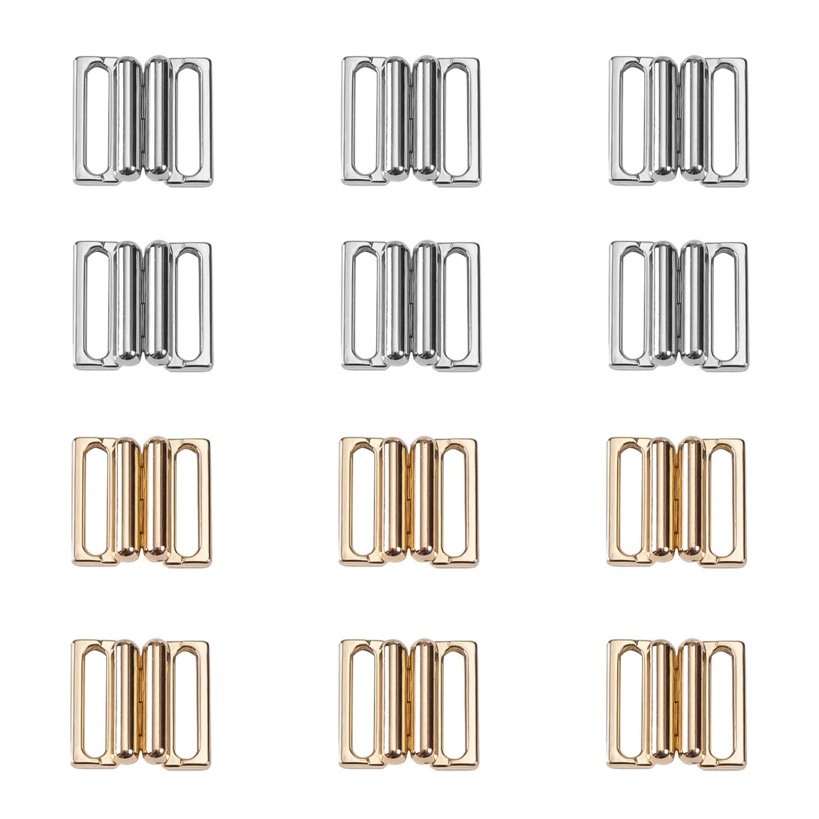 Wzttdm 12 Pairs Bikini Clasp, Alloy Bra Buckle, Bra/Bikini Hook Closure, Bra Clasp Replacement Part, Front Closure Hook & Clasp Fasteners for Lingerie Sewing Bra Swimwear Clip Making, Platinum, Gold,