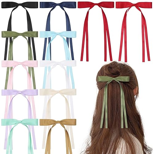 12 lazos para el pelo para mujer, lazos para el pelo con cola larga, bonitos clips de lazo para el cabello, pasadores para el cabello para mujer,