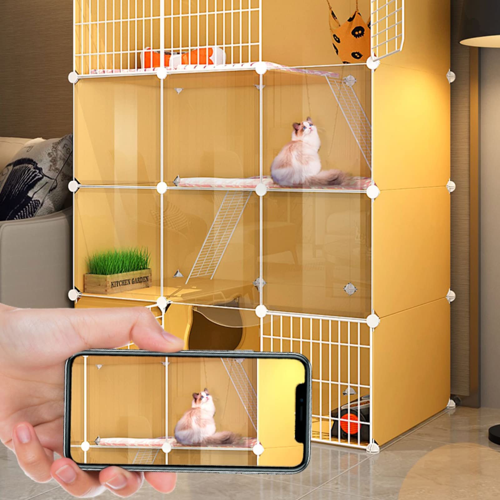 Gabbia per Gatti da Interno, Gabbia Staccabile in Metallo per Piccoli Animali Recinto per Gattini Design Fai da Te per cucce per Gatti con lettiera Facile da Pulire - Ampio Luogo di Esercizi
