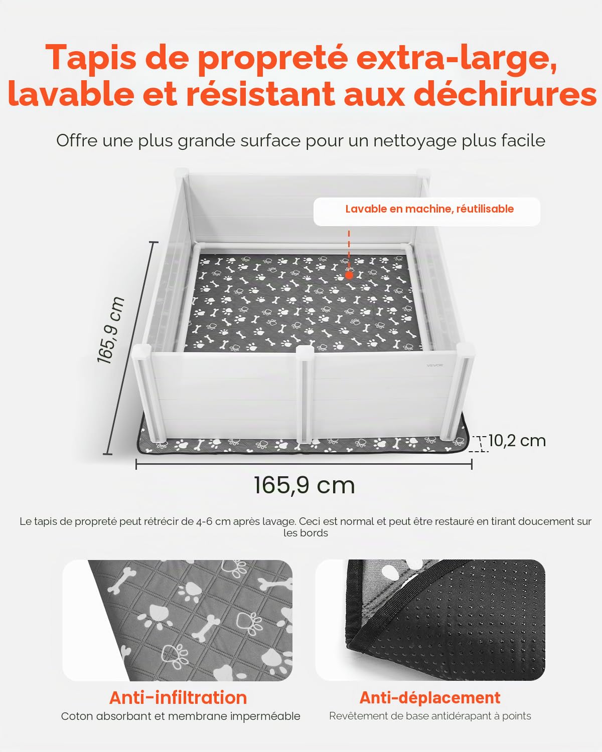 VEVOR Parc de Mise Bas pour Chien, 152x152x61 cm, Caisse de Mise Bas pour Chiots, avec Porte Hauteur Réglable, Tapis d'Urine Lavable, Boite de Naissance Plastique PVC pour Chiens de Très Grande Race