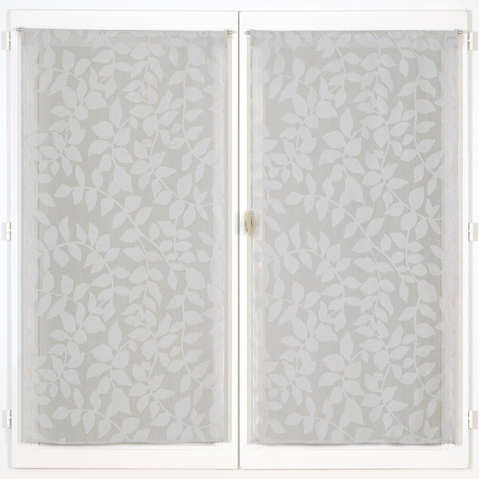 Atout Ciel Pair of Net Curtains Leaf Design with Rod Pocket Ready to Hang 2 x 60 x 160 cm Light Grey