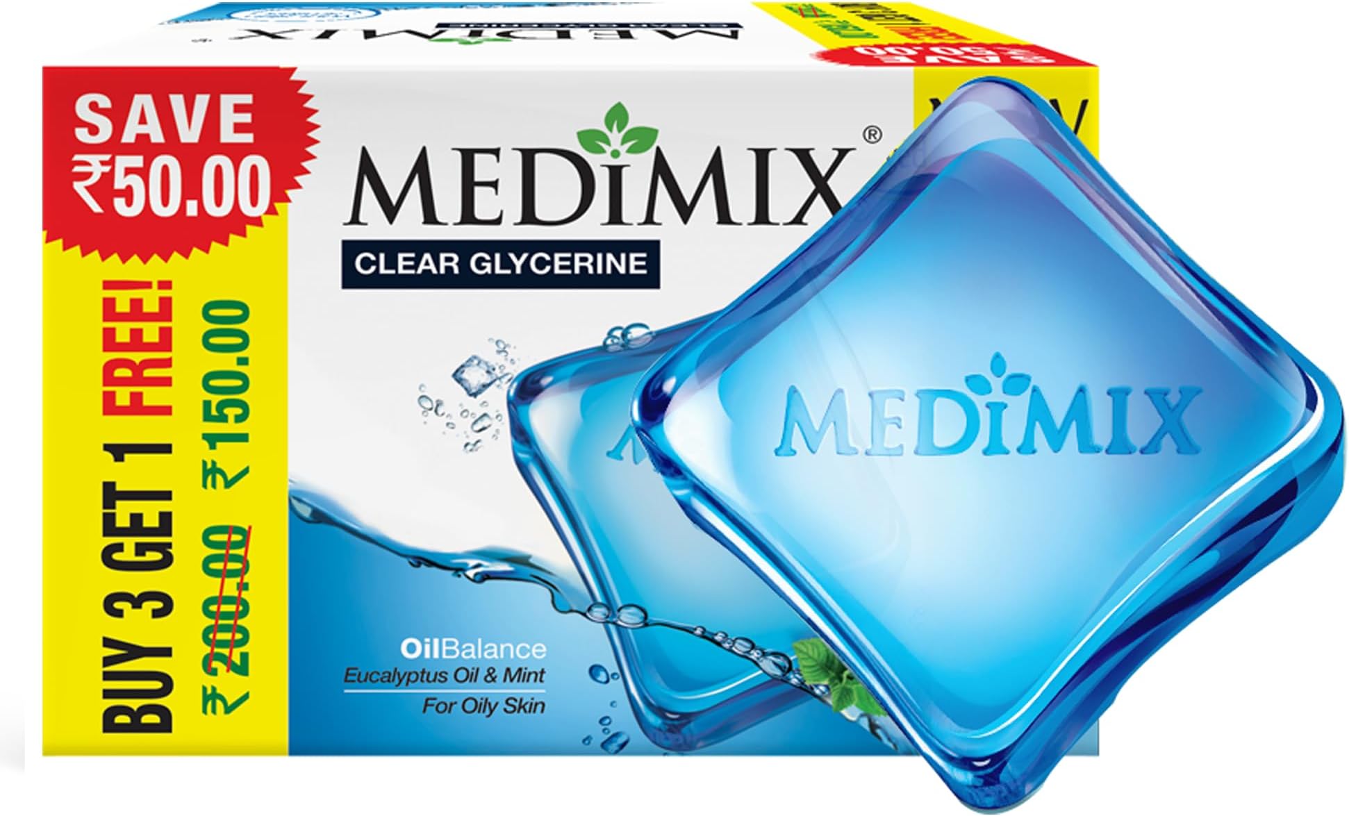 Clear Glycerine Oil Balance Bathing Bar Soap for Oily Skin 100g (3 + 1 Combo Pack) | Infused with Eucalyptus Oil & Mint