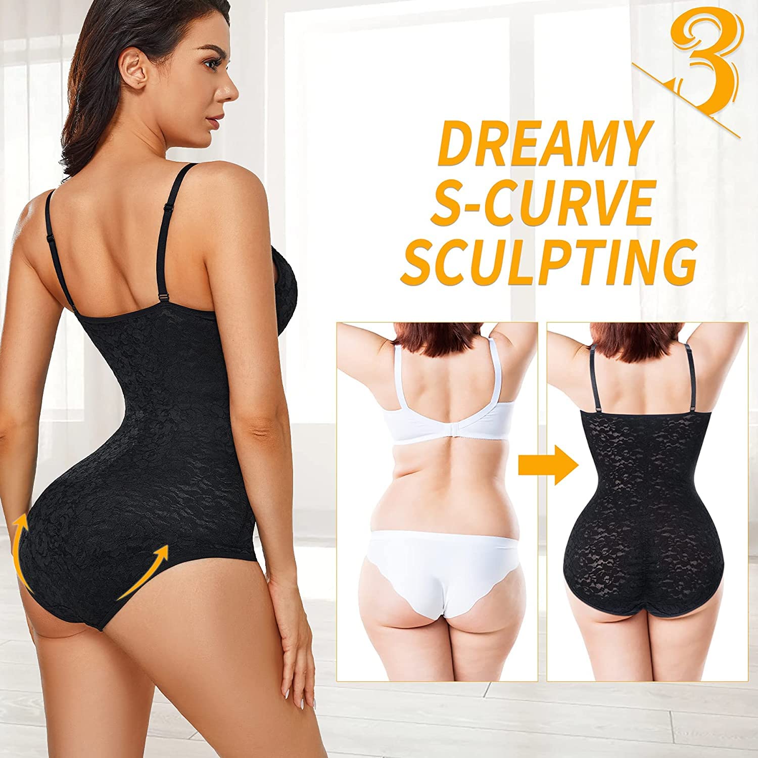 Bafully Shapewear Donna Body contenitivo modellante Intimo Snellente Pancera Contenitiva Dimagrante Shaper con scollo a V Sexy