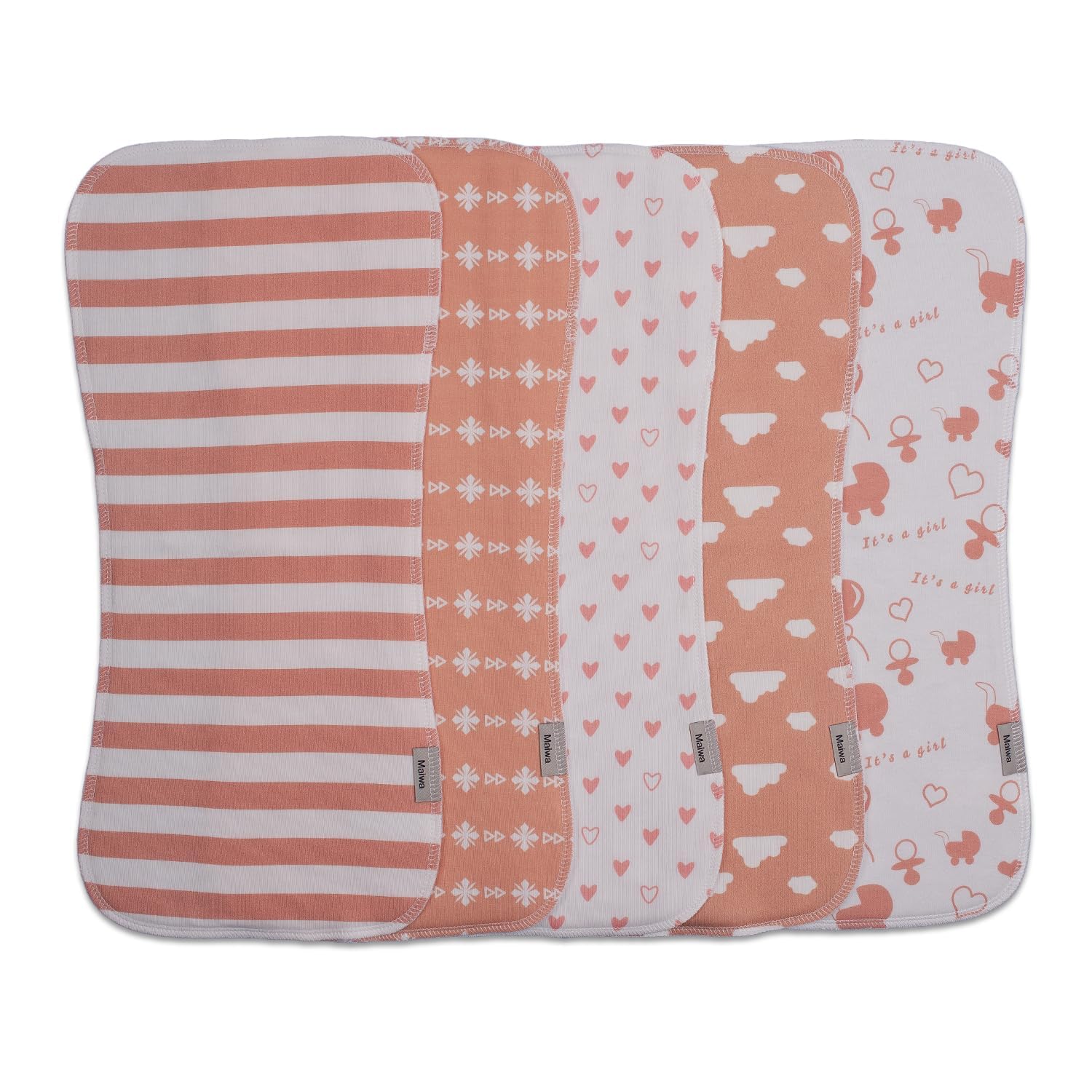 Maiwamita Men's Multicolour1-Print 5Pack 5-Pack Burp Cloths Baby Boy & Girl Soft Absorbent Burping Cloths For Babies, Newborn Spit Up Rags, Infant Towels, Unisex, Large 47X22cm (Multicolour1-Print 5Pack)